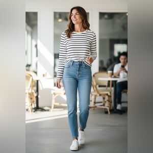 J. Crew Navy and White Striped Long Sleeve Top